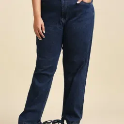 High Star Blue Relaxed Fit High Rise Lightly Washed Jeans-picture-34