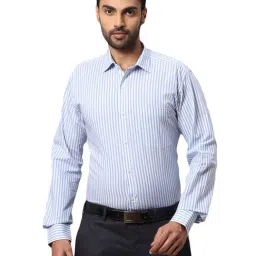 Park Avenue White Cotton Slim Fit Striped Shirt-image-37