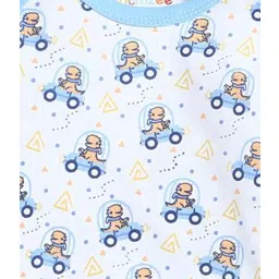 Bumzee Boys Blue & White Printed Full Sleeves Bodysuit With Pyjamas image 5