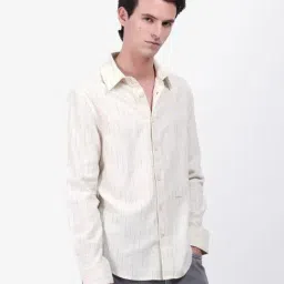 Rare Rabbit Beige Cotton Regular Fit Striped Shirt image 2