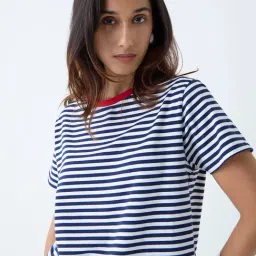 LOV by Westside Navy Stripe Cotton-Blend T-Shirt image 4