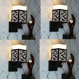 Gojeeva Black & White 4 Pieces Textured Wooden Square Shaped Wall Lamps-picture-9