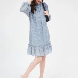 Kibo Blue Crepe Self Mini Dress image 5