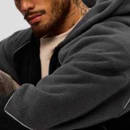 The Souled Store Black & Grey Loose Fit Embroidered Hooded Sweatshirt image 5