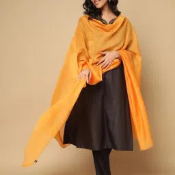 Fabindia Yellow Cotton Silk Embroidered Dupatta-image-2
