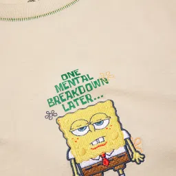 The Souled Store Off White Loose fit Cotton Embroidery T-shirts image 5