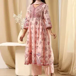 Biba Peach Cotton Printed Kurta and Pant with Dupatta image 3