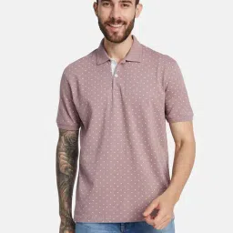 Octave Purple Cotton Regular Fit Printed Polo T-Shirt-image-10