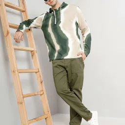 celio celio* Olive Regular Fit Tie - Dye Cotton Hooded Sweatshirt image 5