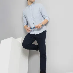 celio celio* Blue Regular Fit Striped Cotton Shirt image 5