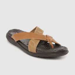 Woodland Men Tan Brown Textured Leather One Toe Comfort Sandals-picture-1