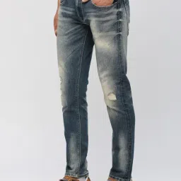 Pepe Jeans Mid Indigo Blue Cotton Slim Fit Distressed Jeans-image-19