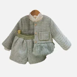 Little Surprise Box Girls Olive Self Full Sleeves Clothing Sets-picture-39