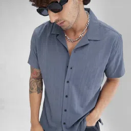 Vastrado Grey Relaxed Fit Texture Shirt image 5