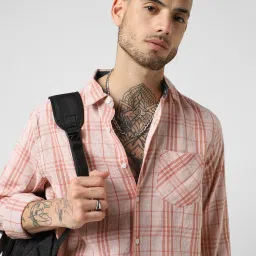 Vastrado Pink Cotton Relaxed Fit Checks Shirt image 5