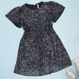 Pantaloons Junior Girls Jet Black Embellished Casual Dresses-picture-38