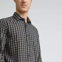 ColorPlus Yellow Cotton Tailored Fit Checks Shirt image 5