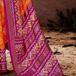 Saree Mall Orange Printed Sarees With Unstitched Blouse image 5