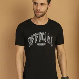 Vimal Jonney Black Regular Fit Printed Crew T-Shirt-image-3