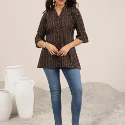 Libas Black Cotton Chevron Kurti image 5