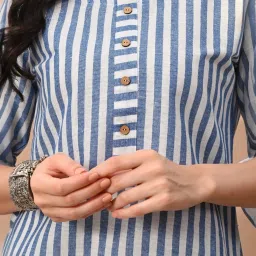 Kairab Blue Cotton Striped Straight Kurta image 5