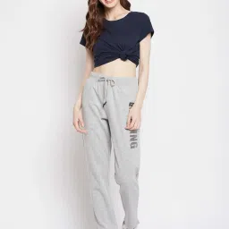 MADAME Grey Cotton Printed Sports Track Pants image 5