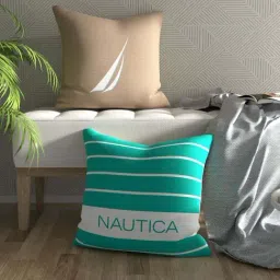 Nautica Logo Stripe Beige & Mint Microfibre 300 GSM Premium Cushion Covers - Set of 2-image-61