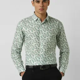Van Heusen White & Green Cotton Slim Fit Printed Shirt-image-84