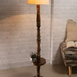 Homesake Classic Round Brown Walnut Wooden Floor Lamp with Shade - Set of 1 image 3