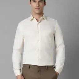 Louis Philippe Cream Cotton Regular fit Solid Formal Shirt-picture-18