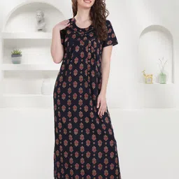 QUIRA Women Ethnic Printed Maxi Nightdress-image-72