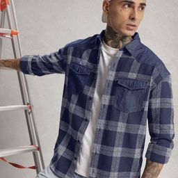 WROGN Oversized Checked Drop-Shoulder Sleeves Casual Shirt-picture-0