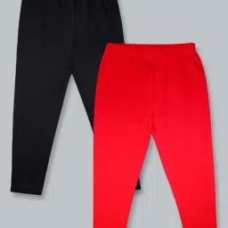Kiddopanti Girls Black & Red Regular Fit Leggings - Pack of 2-image-40