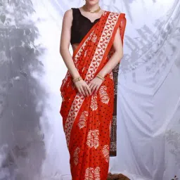 Saree Mall Orange & Brown Polka Dots Saree With Unstitched Blouse-image-78