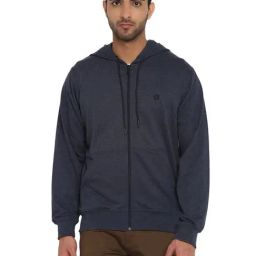 Turtle Blue Regular Fit Self Pattern Hooded Sweatshirt-picture-2