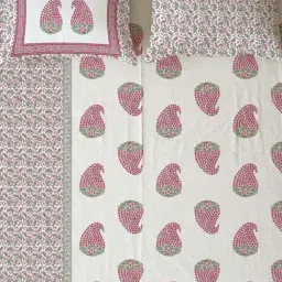 Urban Space Pink Printed King Bed Sheets Sets With Pillow Covers image 5