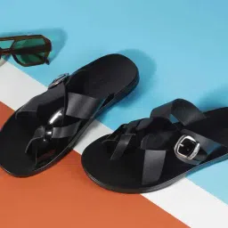 Mochi Black Cross Strap Sandals-image-11