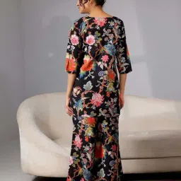 Libas Black Straight Fit Floral Print Night Suit image 2