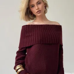 LULU & SKY Women Ribbed Off-shoulder Pullover-picture-11