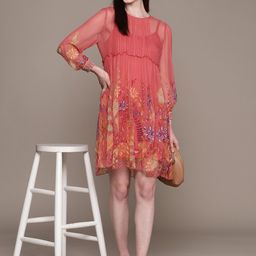 Label Ritu Kumar Floral Print Chiffon A-Line Dress & Camisole-picture-17