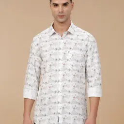 Linen Club White Linen Blend Slim fit Print casual shirts-picture-28