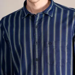 Cantabil Navy Blue Cotton Regular Fit Striped Shirt image 4