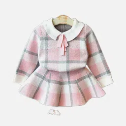 Little Surprise Box Girls Pink Checks Full Sleeves Clothing Sets-image-3