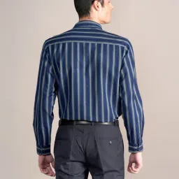 Cantabil Navy Blue Cotton Regular Fit Striped Shirt image 2