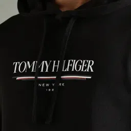 Tommy Hilfiger Black Cotton Regular Fit Logo Printed Hooded Sweatshirt image 5