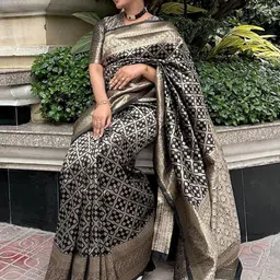 CaniBani Black Silk Blend Banarasi Sarees-picture-37