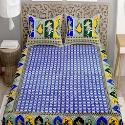 Myntra Elegant Homes Blue Printed Pure Cotton 180 TC King Bedsheet Set 2.74 m x 2.54 m-image-64