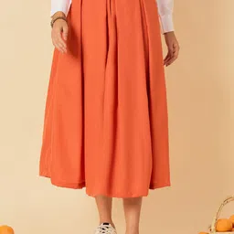 Uptownie Cotton Poplin Box Pleated Midi Skirt-picture-14