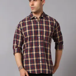 High Star Maroon Cotton Regular Fit Checks Shirt-picture-10