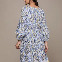 Label Ritu Kumar Blue & Yellow Ethnic Motifs A-Line Dress image 4